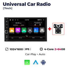 2 Din 7 Inch Universal Android OS Car Radio 4Core 2GB+64GB Wireless CarPlay WIFI GPS SWC RDS BT Car Multimedia Player Stereo