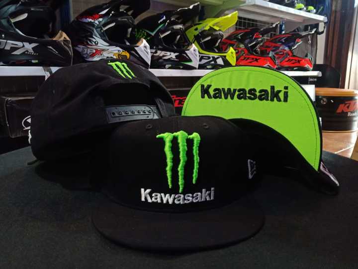 TOPI SNAPBACK KAWASAKI MONSTER ENERGY HITAM HIJAU PRIA WANITA