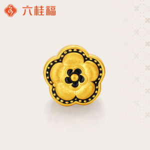 Gold Good Luck Bead with Enamel Floral Design