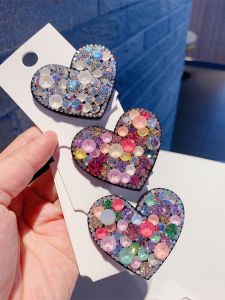 Shiny Crystal Heart Shaped Hair Clips BB Pins Duckbill Hair Clips Fringe Hair Accessories Large Elastic Hair Bands