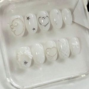 10 Chiếc Móng Tay Giả Hình Oval Ép Tay Phong Cách Tối Giản Màu Trắng Trang Trí Móng Nghệ Thuật Dành Cho Nữ Thích Hợp Dùng Trong Các Bữa Tiệc Chất Liệu Nhựa.