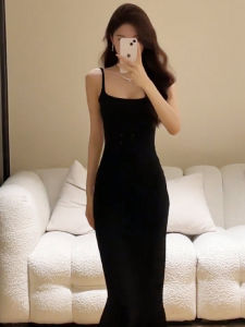 สีดำ ไม่มีสาย เดรสรัดรูป เดรส เรียบหรู กระโปรงยาว ผู้หญิง ฤดูร้อน แฟชั่น Fish Tail เอว Shaping ผ้าฝ้าย โพลีเอสเตอร์ Blend เดรส