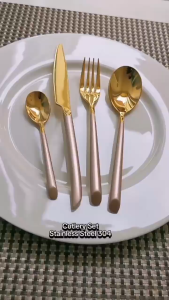 Set Alat Makan Stainless Steel 304 Gold Silver Desain Elegan 4 Pcs untuk Dekorasi Meja Makan