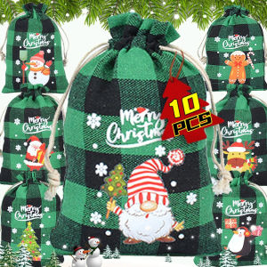 Dizoey 10/1Pcs Giáng Sinh Túi vải lụa Lanh Xmas Quà Tặng Bao Bì Túi Santa Claus Snowman Dây Kéo Túi Pouch Trẻ Em Ủng Hộ Hộp Gói