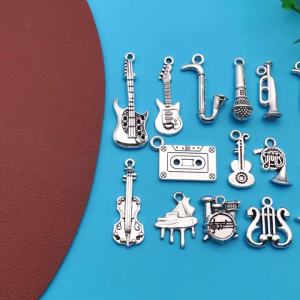 15 Chiếc Bùa Âm Nhạc Màu Bạc Cổ Điển Để Làm Đồ Trang Sức - Mặt Dây Chuyền Đàn Guitar Đàn Piano Đàn Violin Cổ Điển Để Chế Tác