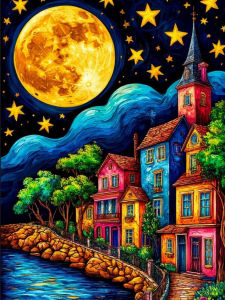 Huacan New Arrivals 2026 Diamond Painting Moon Town River Diamond Embroidery Landscape Decorative Paintings