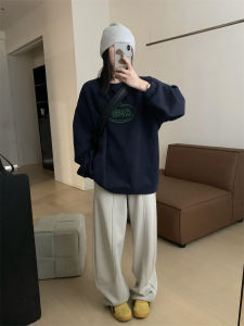 Womens Fleece Lined Thickened Elastic Waist Knife Pleat Sweatpants Winter Casual Straight Leg Long Pants Versatile All Match