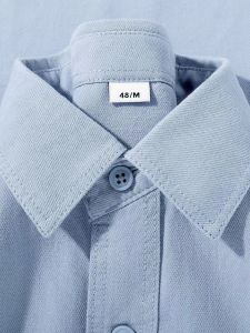 Blue Long Sleeve Cotton Shirt Womens Loose Fit Versatile Slimming Base Layer Overlap Design Korean Style Commute Shirt