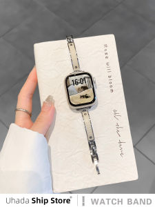 Uhada | Metal & Leather Crescent Bangle Quick-release Buckle Elegant Apple Watch Band