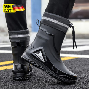 Mens Mid-Calf Rain Boots Anti-Slip Wear-Resistant Fashionable Waterproof Summer New Model Rubber Shoes for Home And Garden Use