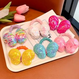 Ikat Rambut Anak Perempuan Bentuk Kupu-Kupu Kunciran Rambut Manik-Manik Kilau Sequin Aksesoris Rambut Wanita Lucu Hairband Kunciran Warna Warni Gradasi Butterfly Hair Tie Lucu PST