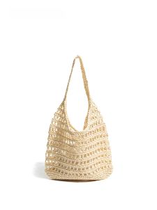 MABULA | Mabula Hollow Out Straw Weave Tote Bag French Style Underarm Beach Vacation Bag Large Capacity Casual Simple Leisure Bag