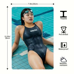 CIFbuy | 2D Flat Metal Wall Art - Elegant Female Swimmer Painting Modern Decor for Home Office Bar Cafe Bedroom 8x12in