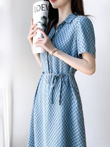 FIGHT FISH | Summer Womens Polo Dress Tencel Denim One-Piece Shirt Casual Slimming High-End Dress OL Style Button Detail Loose Waist Short Sleeve A-Line Skirt