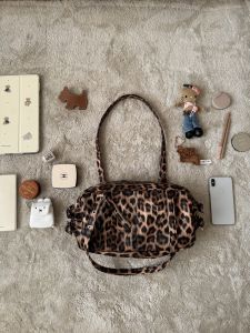 IAC Green Leopard Print Motorcycle Style Shoulder Bag for Women Casual Fashionable Handbag with Zipper Closure And Fabric Lining