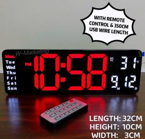 (6629) LARGE Digital Remote Control with COUNTDOWN & TIMER with Alarm Clock (RED/White)