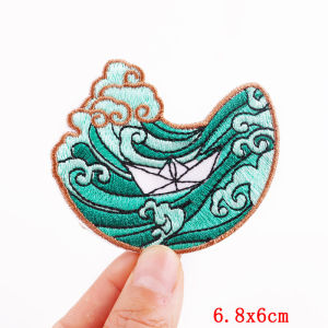 Van Gogh Waves Heart Embroidered Patch Iron On Patches For Clothing thermoadhesive Patches For Clothes Backapck Jackets Stickers