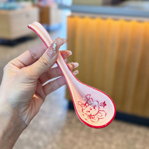 # Owners Self-Retained Beautiful# Ceramic Spoon Girl Pink Long Handle Soup Drinking Spoon Breakfast Oatmeal Spoon Porridge Spoon