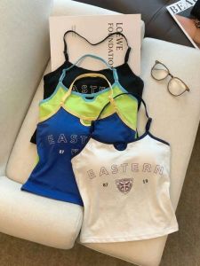 GUZILIAN | Summer Vacation Style Letter Print Halter Vest Top