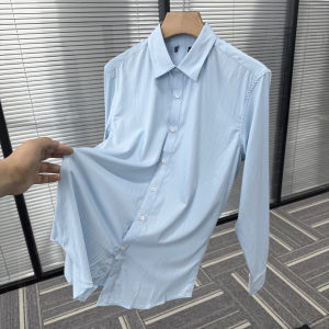 เสื้อเชิ้ตแขนยาวผู้ชาย ทรงหลวม ระบายอากาศได้ดี ทรงหลวม ทรงปกติ ฤดูร้อน 2025 คอแหลม ไม่มีแบรนด์