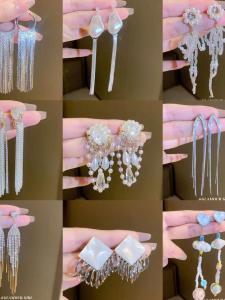 Silver Needle Geometric Chain Tassel Earrings Fashion Temperament Personalied Eardrops Light Luxury Minority Fancy Earrings for Women