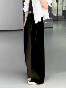 กางเกงขายาวทรงหลวมสไตล์ลำลองสำหรับผู้หญิง กางเกงขายาวทรงสปอร์ต ทรงตรง เอวสูง ทรงสลิมฟิต ทรงตรง สีพื้น ฤดูใบไม้ผลิและฤดูร้อน ปี 2025