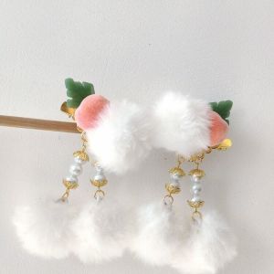 เครื่องประดับผมสีชมพูน่ารัก ขนสัตว์ ขนนุ่ม ขนหยดน้ำ ดอกไม้ ตกแต่งผม สำหรับผู้หญิง เครื่องประดับผมแบบสวมสำหรับงานวันเกิด