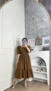 CJ - DRESS #2141 SAMANTHAI WAIST SMOCKED MIDI DRESS PREMIUM