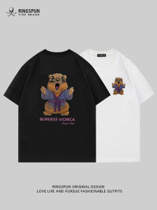 เสื้อยืดคอกลมแขนสั้นผ้าฝ้ายแท้ปักลายสัตว์สำหรับฤดูร้อน ทรงหลวม ระบายอากาศได้ดี สำหรับทั้งชายและหญิง เสื้อยืดคอกลมลายสัตว์