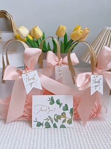SG Children Day Merry Christmas Gift Bag with Ribbon and Raffia Door Gift Bag Thank You Bag Birthday Bag Gift Bag for Wedding and Party Day Teachers Day