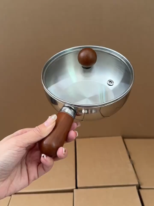 Nipiin Single Serve Ramen Pot 14 17 19cm Food Grade Stainless Steel Wooden Handle Glass Lid Heat Resistant For Induction Gas