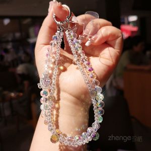 สร้อยคอโทรศัพท์แบบสั้นดีไซน์เก๋ไก๋สำหรับผู้หญิง เครื่องประดับระดับไฮเอนด์พร้อมลูกปัดคริสตัลทรงเพชร สร้อยข้อมือแบบชั้นใน สร้อยคอโทรศัพท์แบบเรียบง่ายและหรูหรา