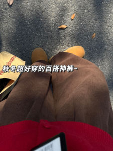 Brown Fleece Lined Corduroy Wide Leg Pants Womens Loose Straight Casual Small Size Comfortable Autumn Winter Pants