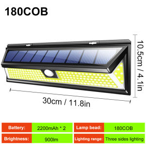 Solar Lights Outdoor 180 COB Solar LED Wall Lamp Waterproof Motion Sensor 3 Modes Super Bright for Garden Front Door Garage Path