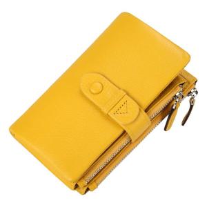 SIFULUN | Leather Short Wallet for Women Multiple Card Slots Zipper Coin Pocket Yellow