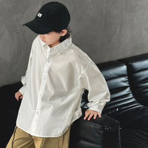 Pure Cotton Long Sleeve White Shirt Jacket for Boys Spring Autumn Style School Uniform Quality Childrens Clothing New Arrival