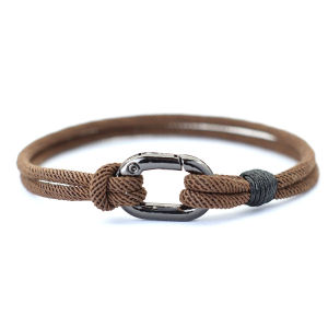 3mm Minimalist Men Braided Bracelet Black Elliptical Detachable Metal Clasp Cord Wristband Charm Gift for Daily Accessory