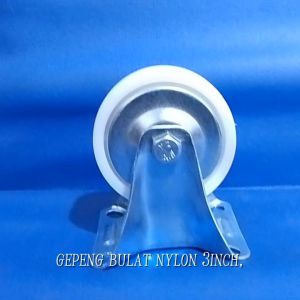 Roda Kursi Gepeng bulat Nylon 3 inch tanpa rem dan dengan Rem ABUS 4Pcs per 1Set