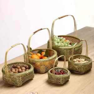 Mini Handmade Circular Bamboo Basket With Handle