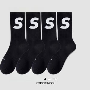 Pure Cotton Yoga Socks Womens Long Tube Anti-Odor Letter Pattern Sport Yoga Socks Shark Pants Matching Stockings