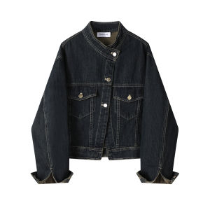 American Style Retro Short Denim Jacket Women Loose Casual Slimming Jacket Top XinmonLee Pure Color Polo Collar Single Button