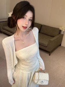 GUZILIAN | New Chinese Style National Trend Strap Vest Womens Autumn Unique Exquisite Tube Top Small Upper Sunscreen Cardigan Shawl Two-Piece Set