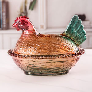 Creative Chicken Shaped Thickening Smooth Color Glass Storage Jar Multipurpose Household Candy And Snack Dim sum Cans With Lid