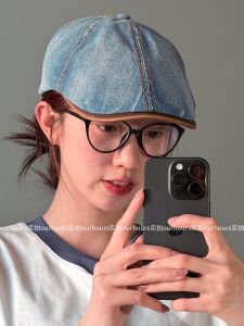 Vintage Denim Beret Hat Adjustable round Top Wide Brim Casual Style Face Slimming Versatile Streetwear Look for All Ages