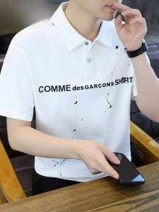 HENGYUANXIANG | Hengyuanxiang Mens Short Sleeve T-Shirt Summer New Style Turn-down Collar Splashed Ink Letter Print Half Sleeve Polo Shirt Fashion Urban Youth Daily Wear