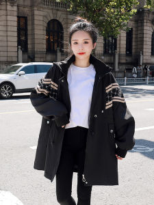 เสื้อแจ็คเก็ตกันลมทรงหลวมสไตล์เกาหลีสำหรับผู้หญิงไซส์ใหญ่ ทรงยาวปานกลาง พร้อมเชือกผูกเอว ทรงลำลอง