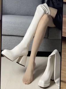 White over the Knee Boots Womens Autumn 2024 New Arrival Chunky Heel Waterproof Platform High Leg Boot Small Versatile Stretch Boots