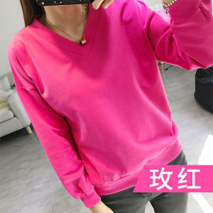 Retro American Long Sleeve round Neck Sweatshirt Women Loose Top Pure Color Spring Autumn New Arrival Single Piece 29
