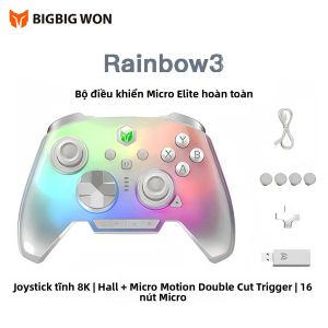 Tay Cầm Chơi Game Không Dây Rainbow3 RGB Hall Joystick Micro Motion Button Dành Cho PC/Switch/Xbox NearLink 2.4G Bluetooth