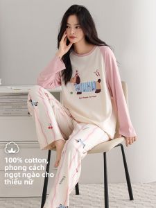 MiiOW | Áo ngủ cotton dài tay mềm mại thoải mái cho nữ Áo khoác mặc nhà hoạt hình mùa thu thường ngày Áo cổ tròn tay dài